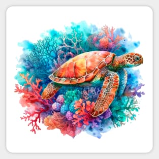 Watercolor Coral Turtle Sticker